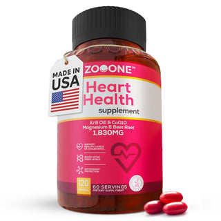 Zooone Heart Health 1830mg | 6-in-1 Formula | 120 Softgels | Gluten-Free, Vegan | Made in USA
