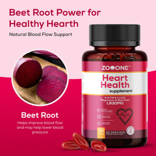 Zooone Heart Health 1830mg | 6-in-1 Formula | 120 Softgels | Gluten-Free, Vegan | Made in USA