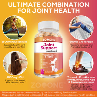 Zooone Joint Support Formula: Glucosamine Chondroitin Turmeric & MSM Supplement for Healthy Joints, Bones & Mobility - 120 Capsules