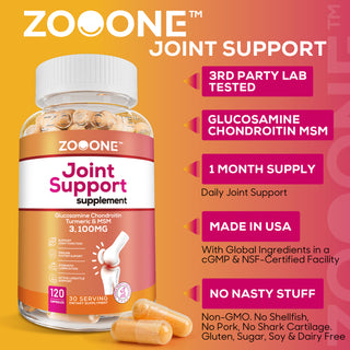 Zooone Joint Support Formula: Glucosamine Chondroitin Turmeric & MSM Supplement for Healthy Joints, Bones & Mobility - 120 Capsules