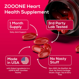 Zooone Heart Health 1830mg | 6-in-1 Formula | 120 Softgels | Gluten-Free, Vegan | Made in USA