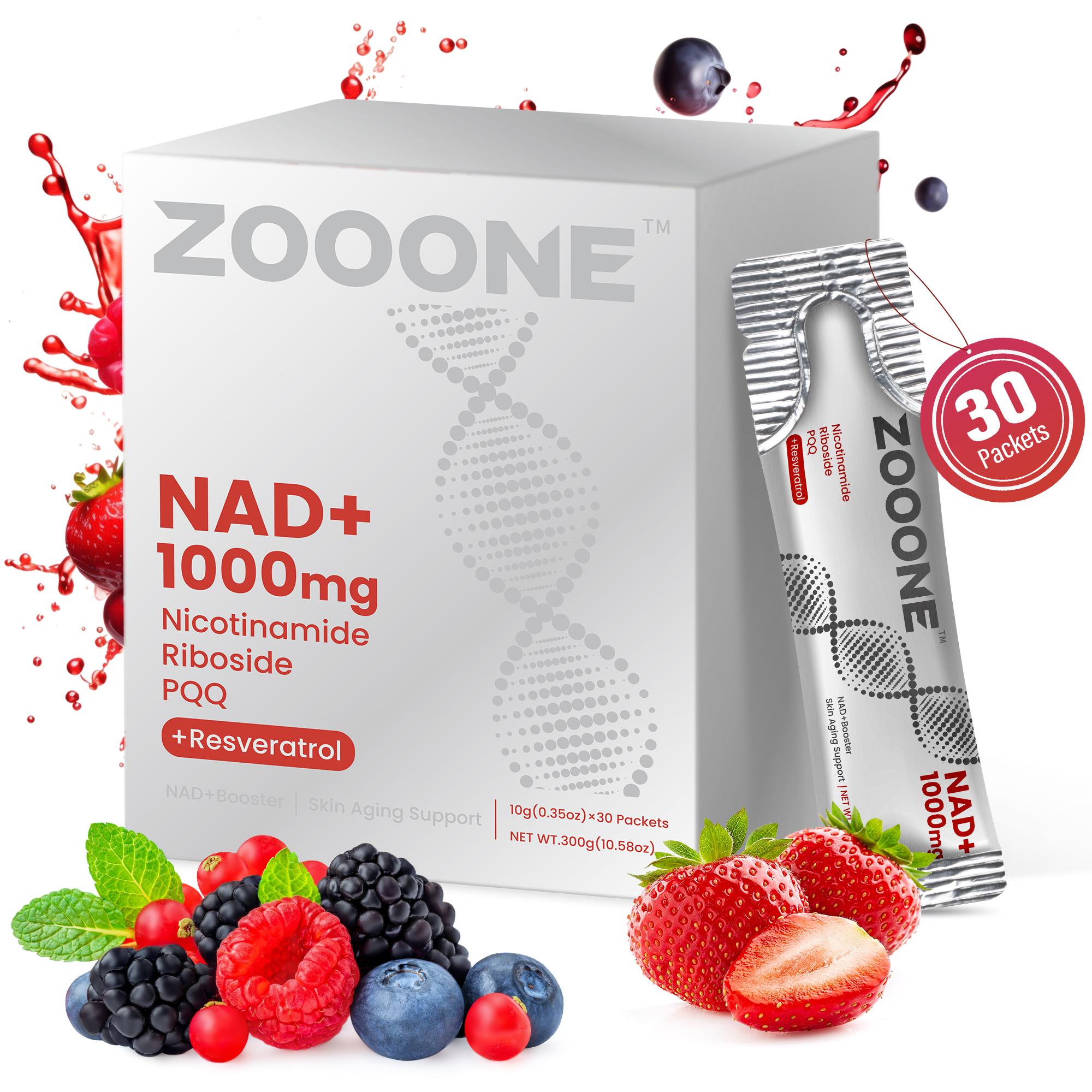 ZOOONE NR1000-NAD+ Berry Flavor Drink Mix for Skin Aging Support, Energy, and Focus - 30 Pack
